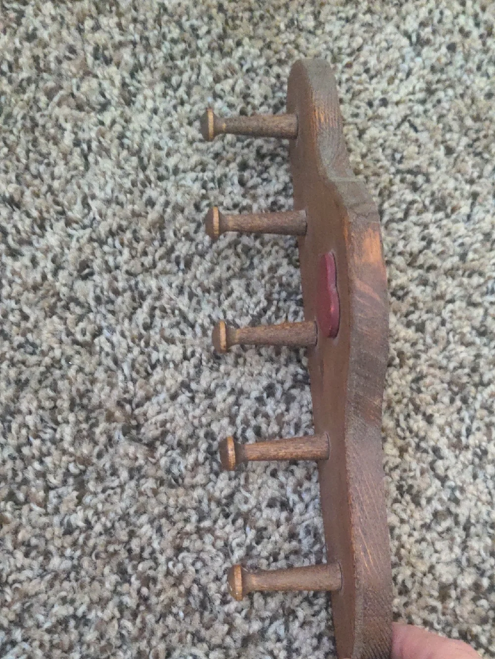 Wooden Wall Hook Rack w/ Red Heart Accent To Hang Robes Cooking Apron Front Door